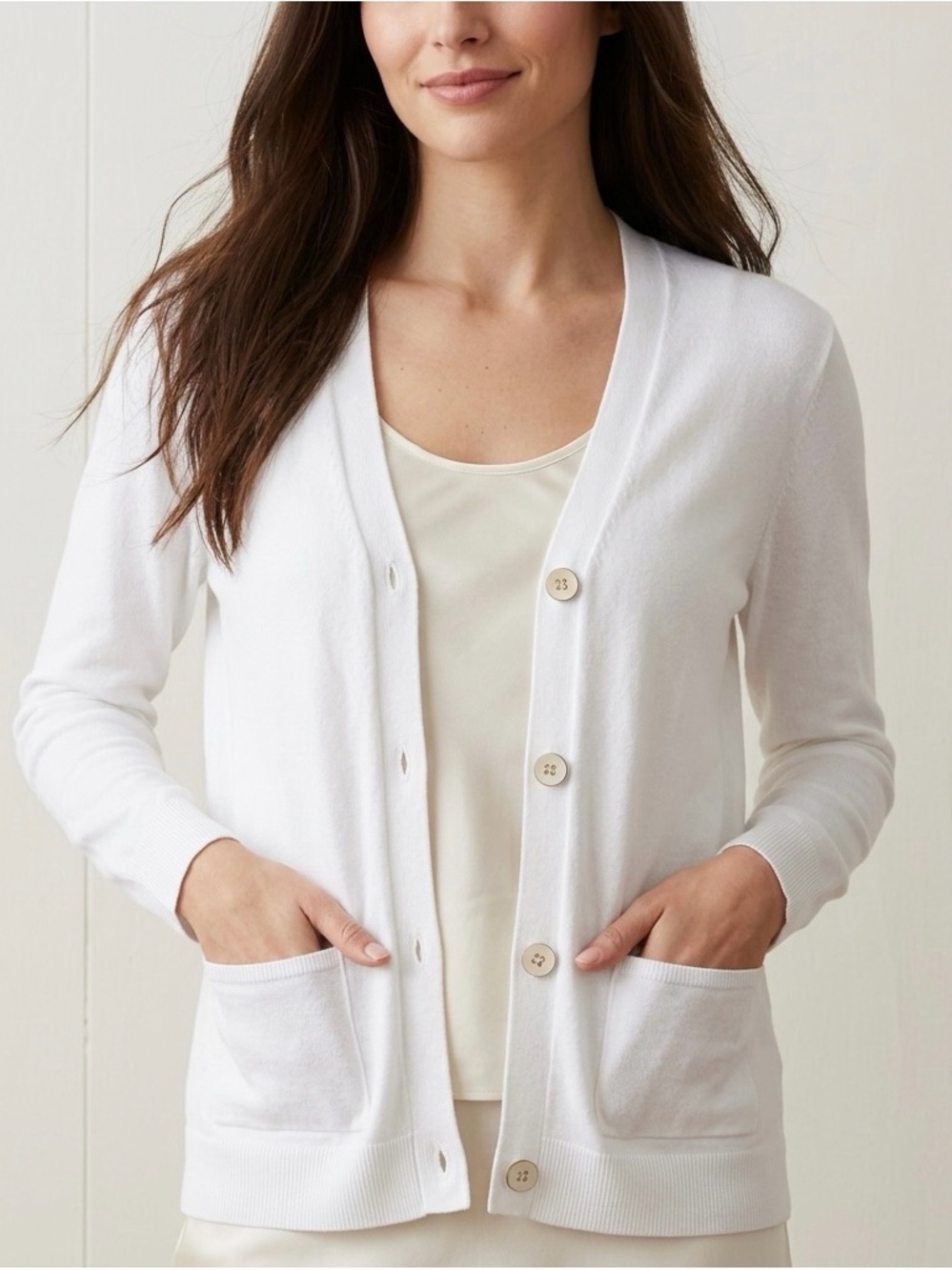 EP Pro Golf Women’s White Long Sleeve V-Neck Button Up Cardigan Size Large